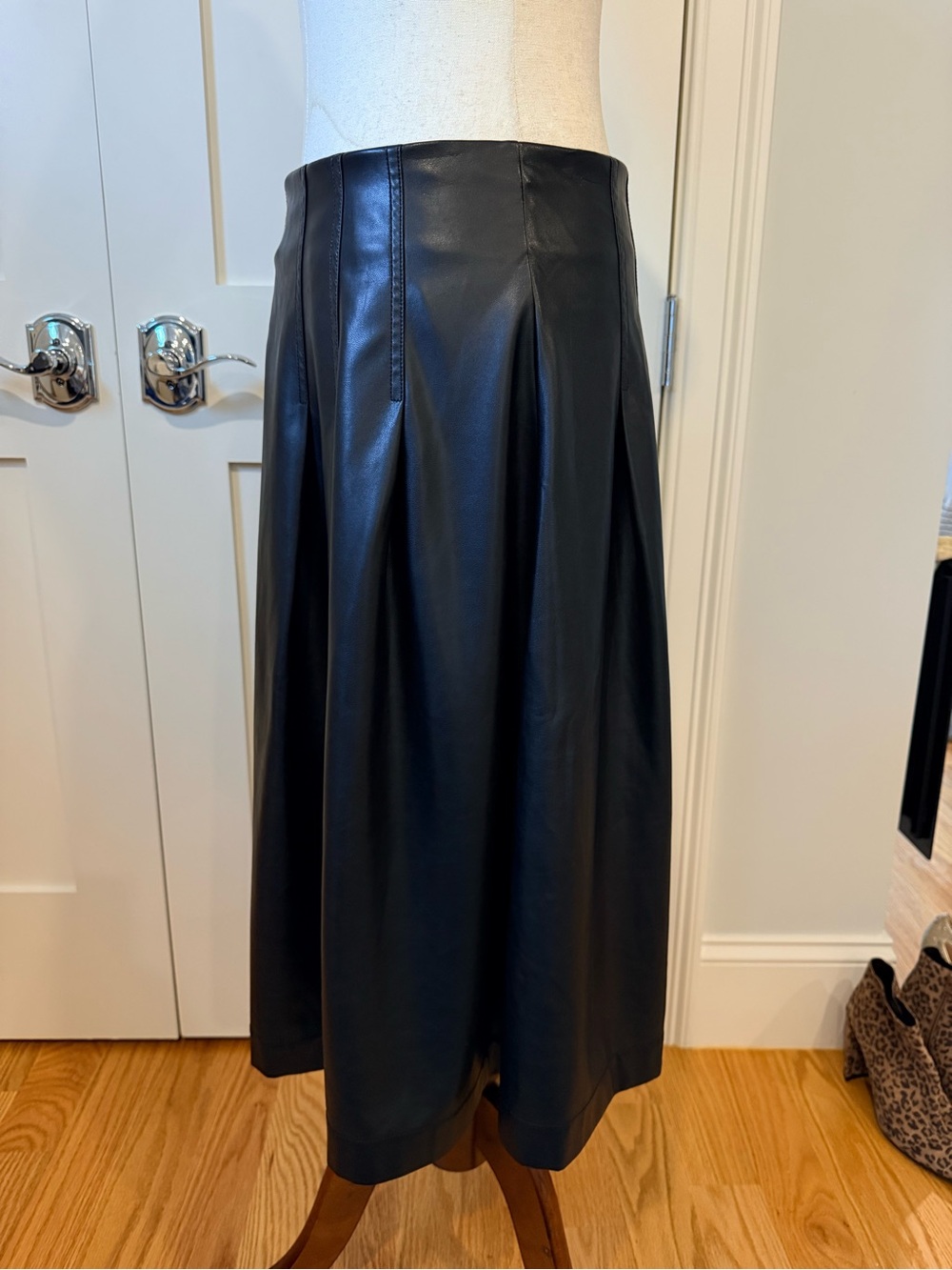 Black Faux Leather A-Line Midi Skirt - Picture 15 of 16